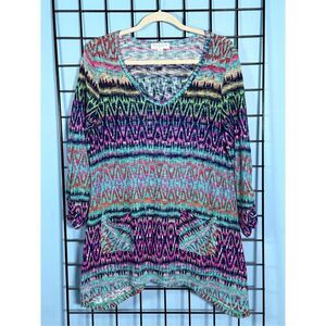 Studio by JPR Aztec Tribal Tunic Top Womens L‎ Multicolor Fall Cottagecore